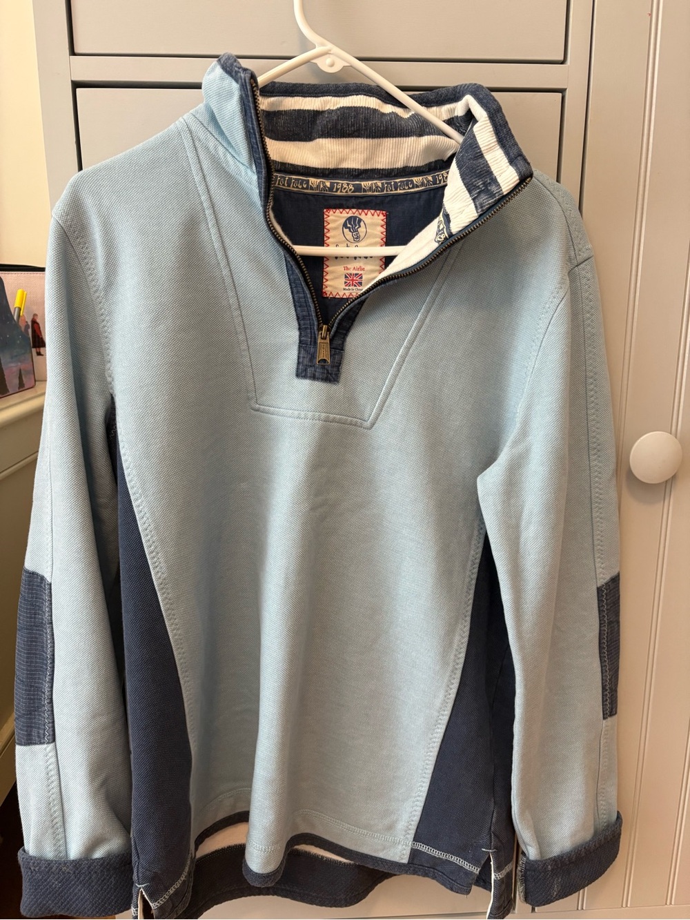 Fat Face Navy and White Striped Collar Pullover